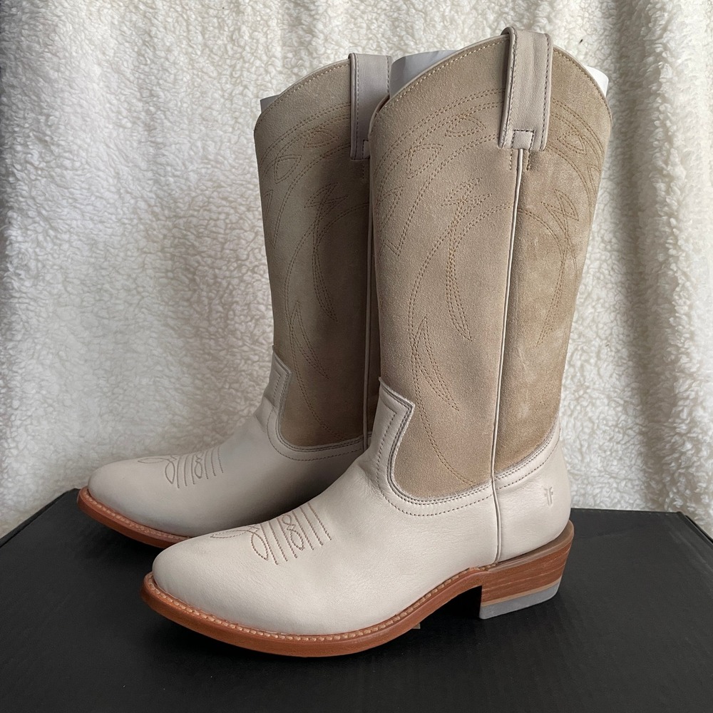 FRYE Leather Suede Women Cream 8B Two Tone Western Boots